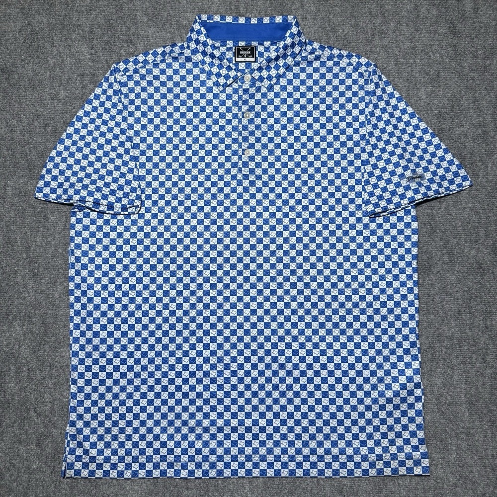 DEOLAX Texas Map AOP Golf Polo Shirt Men Size XL Blue White Short Sleeve